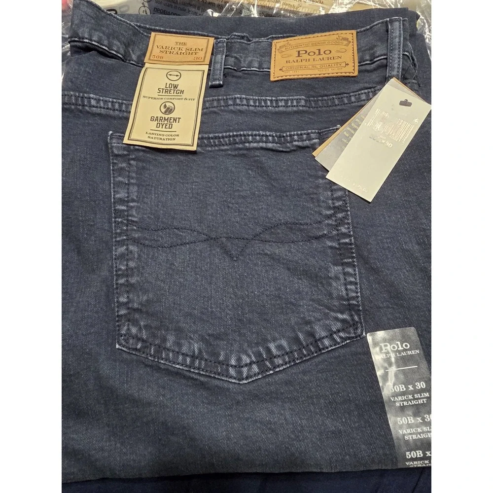 Polo Ralph Lauren Varick Slim Straight Blue Jeans Pants 5 Pocket Mens Size 50x30